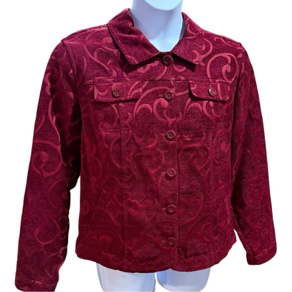 Croft & Barrow Jacquard Scroll Jacket Burgundy Button-Up XL Heritage Edit‎ - Picture 3 of 11